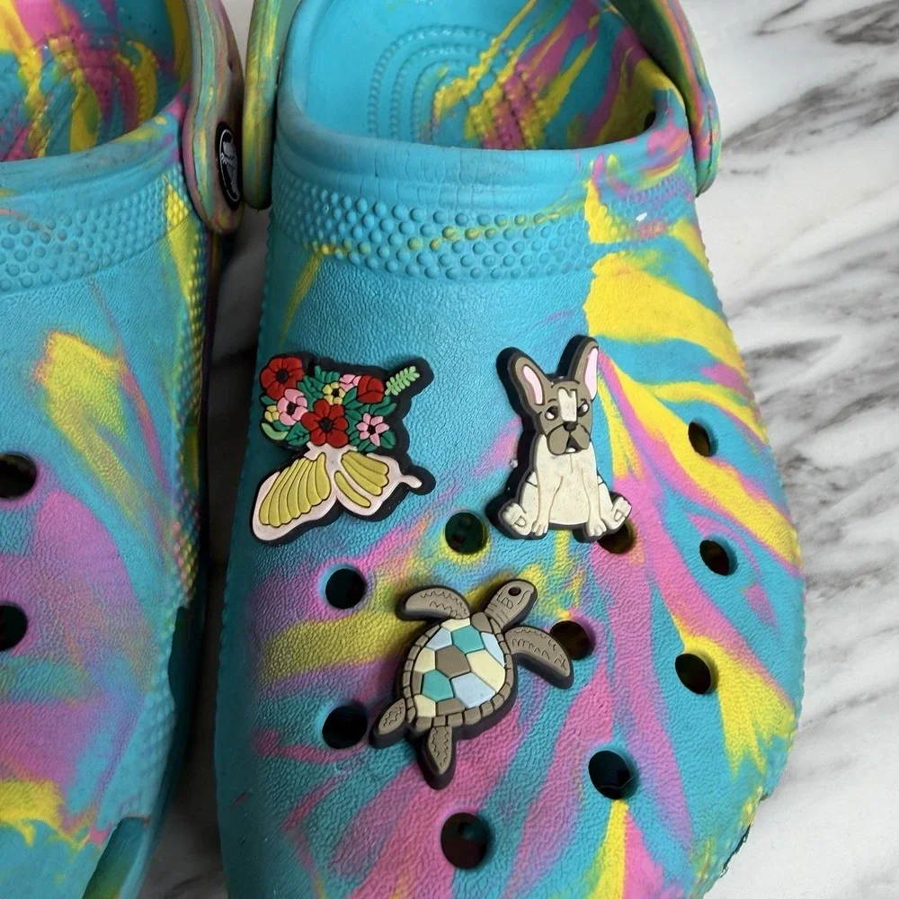 Crocs Classic Marbled Tie Dye Clogs Blue Pink Yellow Toddler SzJ 2 Girls Slip On